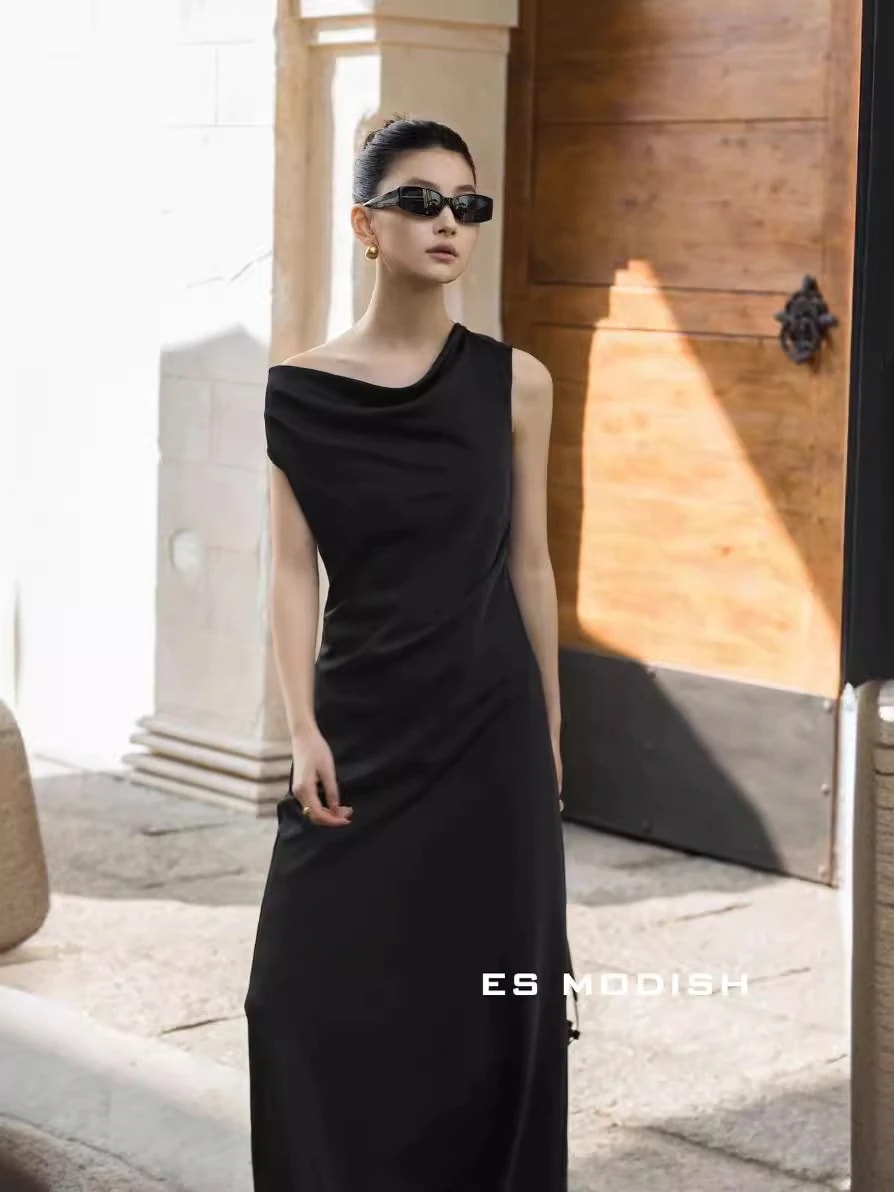 【ES MODISH】 春/新作/フレンチ/レトロスタイル/セレブ/高級/ワンピース/ノースリーブ/ロングドレス/女性