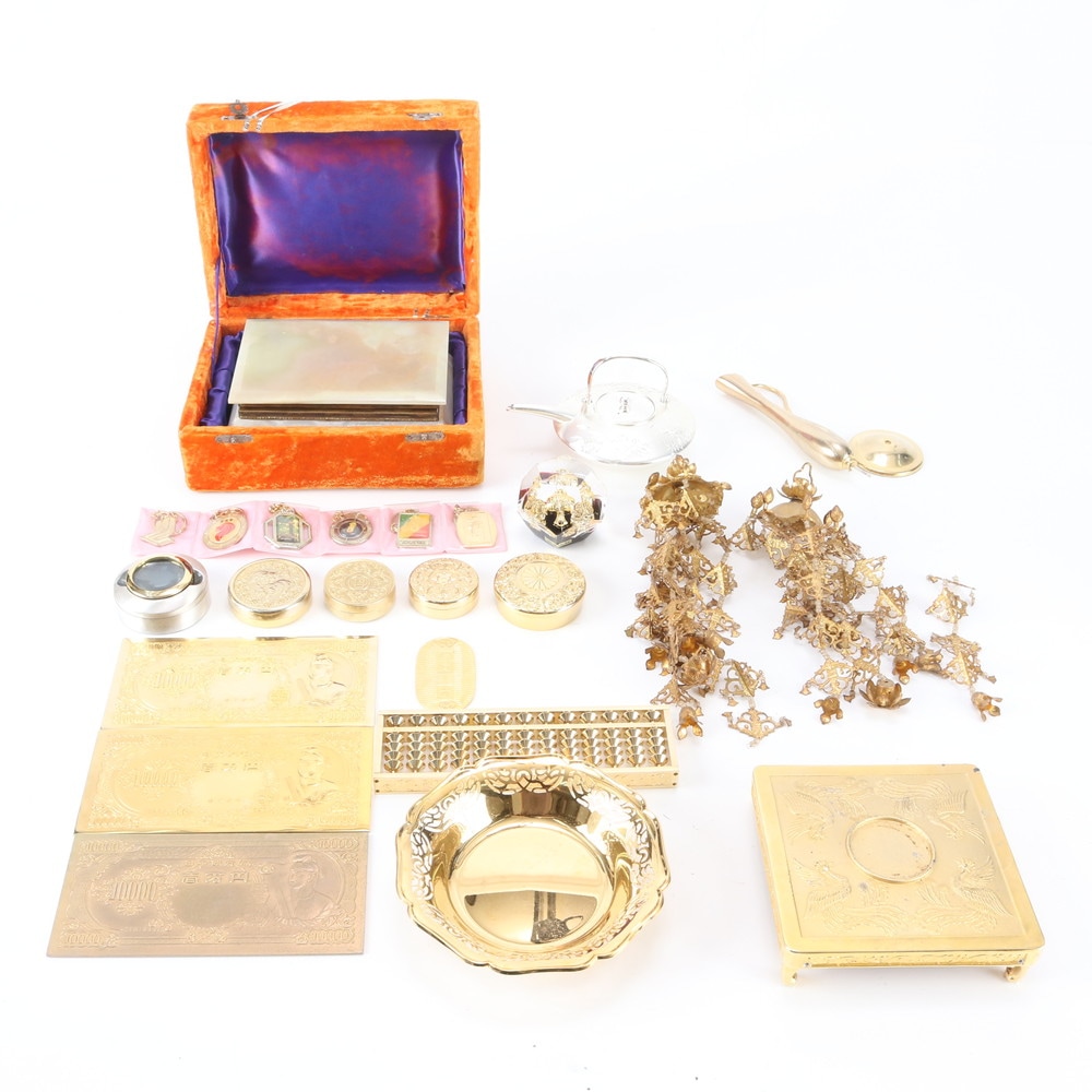 まとめ 約6kg そろばん 貨幣 記念プレート トレー 酒器 キーホルダー 朱肉ケース 24K GP 金属 その他雑貨 RBM ED45-1 中古