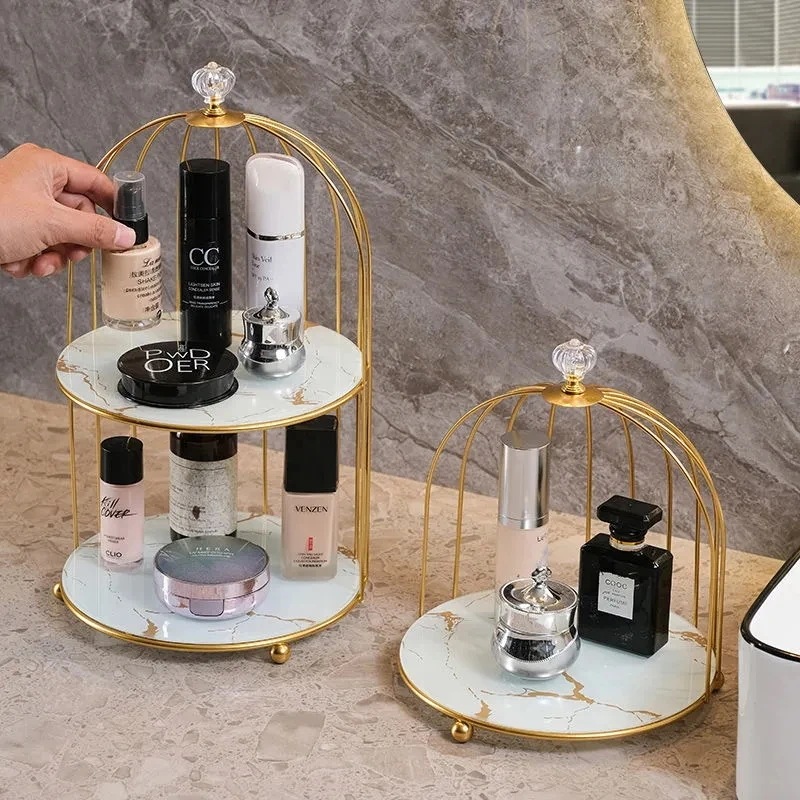 鳥かご用の錬鉄製の収納ラック,木製の蓋付き,香水,化粧品,スキンケア,収納,仕上げられたテーブルラック