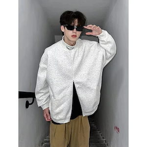 パーカー スウェット 韓国ファッション ヴィンテージハーフタートルネックグレーのスウェットシャツメンズとレディースハーフカットジップデザインティーンプルオーバースウェット