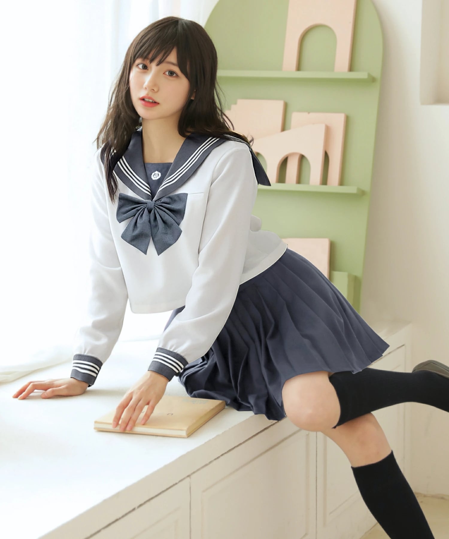 新品限時!優!惠! ハロウィン コスプレ 制服 セーラー服 長袖 大人 ブラウス クロップド丈 スカート リボン セット 3点セット S M L 2L ホワイト グレー 女子高生 高校生 中学生 学生