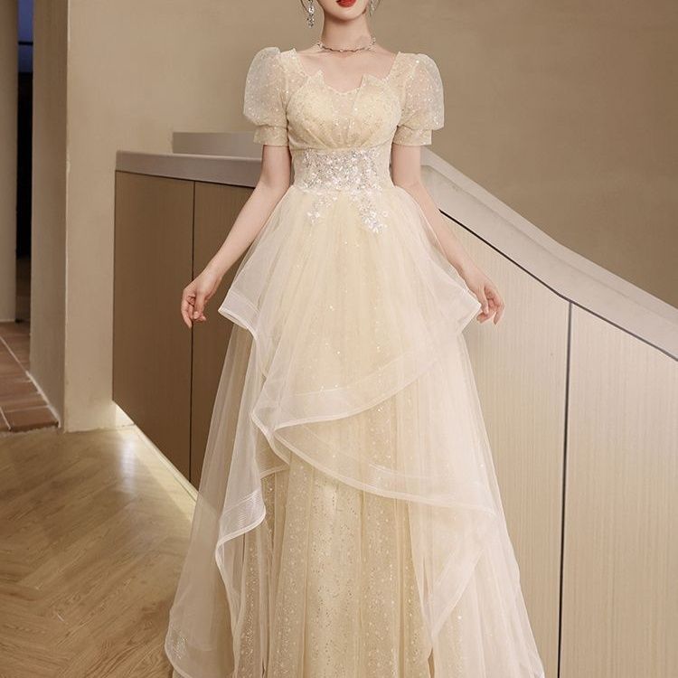 【2枚購入で 3oo円OFF！】シャンパンカラードレス2025バンケットハイエンドの気質ホストカムアージギフト