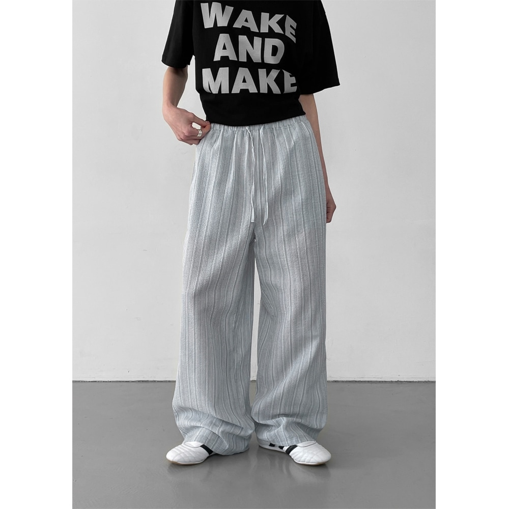 ブラックアップ [MADE] フェル サマー ストライプ バンディングパンツ