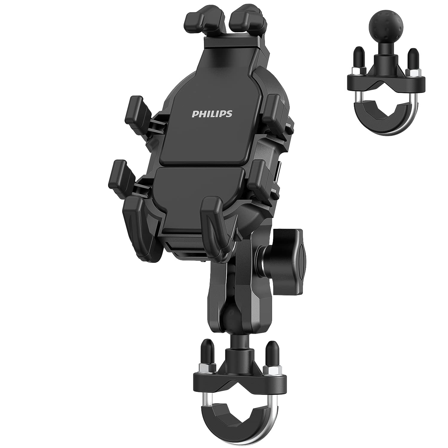 Philips (フィリップス)【8爪固定式 バイク スマホホルダー】バイク用スマホホルダー 携帯ホルダー 4.7-7.1インチ スマホ対応 自転車 スタンド 原付 ハンドル 360回転可能/振動吸収