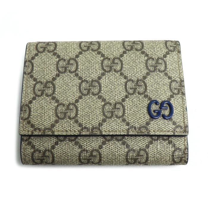 GUCCI グッチ GG ディテール付き GG 三つ折りウォレット 三つ折り財布 ベージュ ブルー 769225 ユニセックス 中古