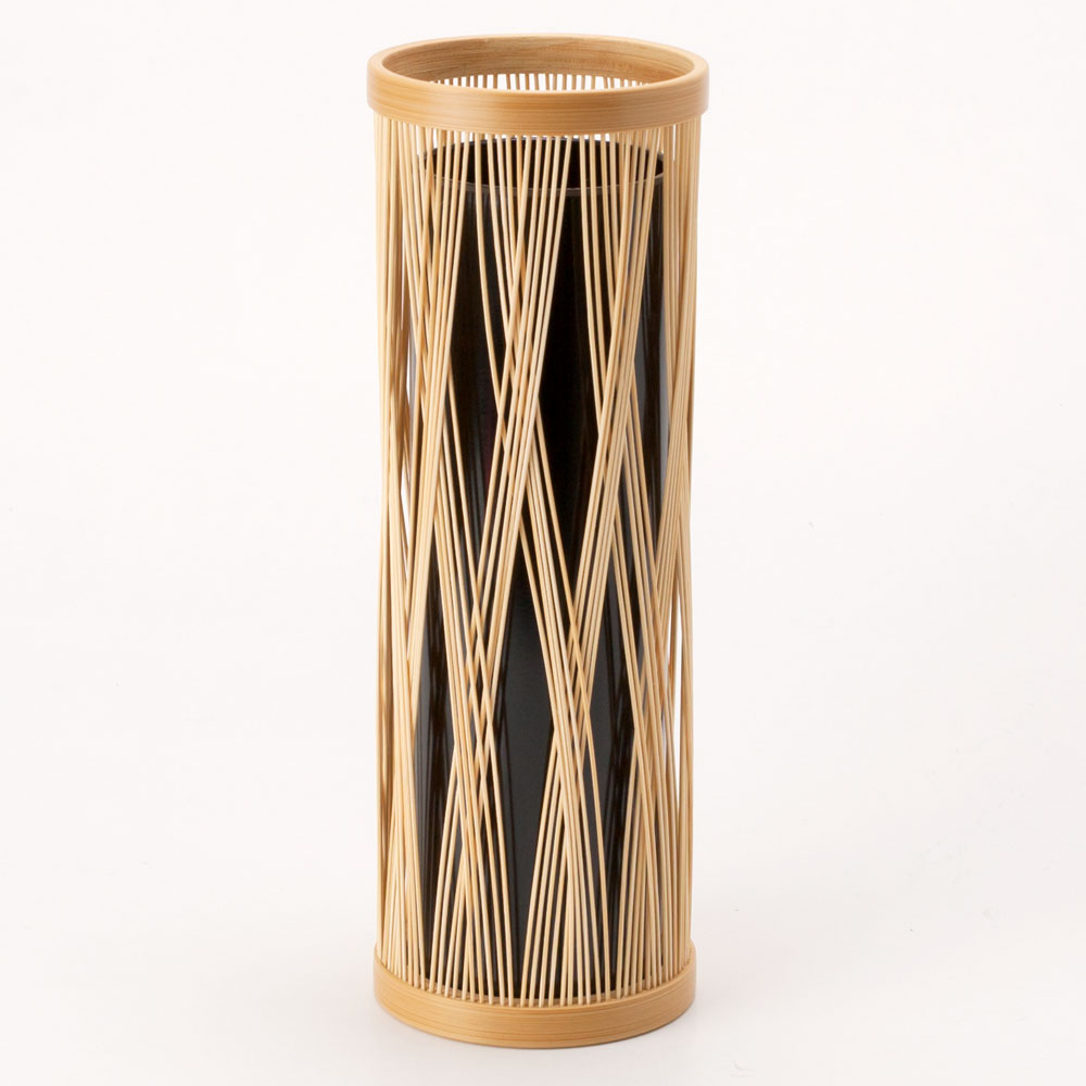 駿河竹千筋細工　花器　ひとえだ　さらし　静岡県伝統工芸品　職人が竹ひごを組んで千筋にして作り上げられた花瓶　繊細で滑らかな曲線美