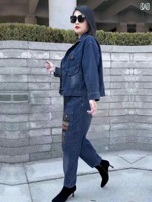 デニム　スタイル　レディース　 デニムスーツ レディース 春秋 2025 商品 年齢 軽減 カジュアル ファッション 高級 風 小さい ツーピース スーツ