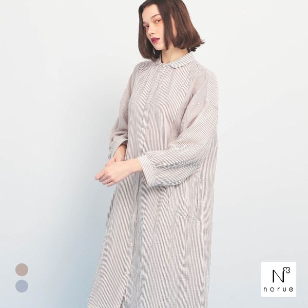 ナルエー NARUE パジャマ シュークリームガーゼRストライプワンピース ルームウェア レディース