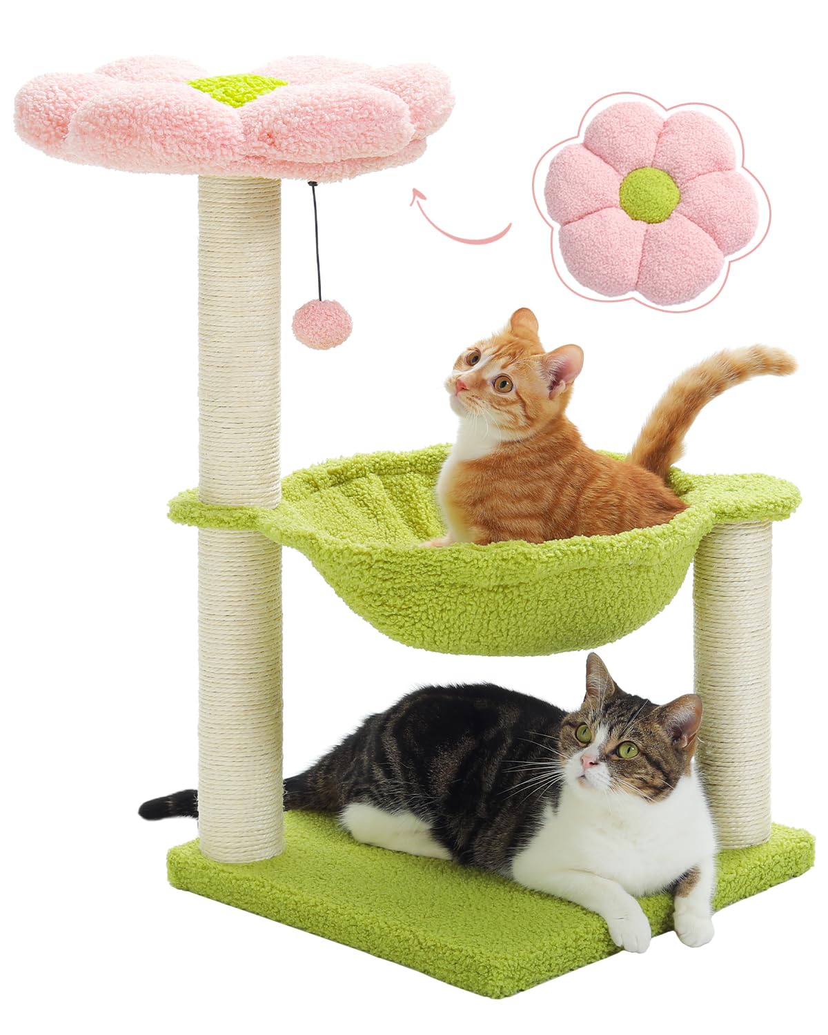 PAWZ Road キャットタワーミニ 猫タワー 据え置き スリム 低い 小型 お花 猫ベッド ハンモック コンパクト 省スペース 天然サイザル麻 カラフル 人気 おしゃれ 可愛い 組立簡単 おもちゃ