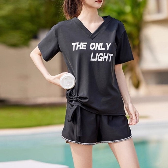 水着 ビキニ レディース タンキニ ショートパンツ ノンワイヤー パッド付き 半袖 リボン ウエストリボン ハイウエスト スリーピース かわいい 大人可愛い シンプル カジュアル 大人っぽい ラブリー