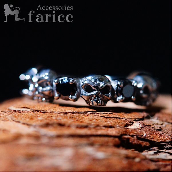 シンプルミニスカル ブラックロジウムキュービックジルコニアシルバーリング