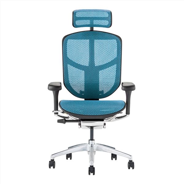 オフィスチェア デスクチェア [ハイタイプ ブラックフレームxブルー] ヘッドレスト付き 肘付 エルゴヒューマン エンジョイ2