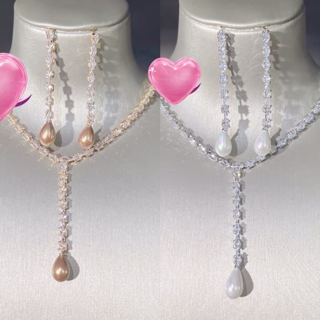 【ピアスネックレスセット】パール　ロング　パーティー　ドレス　ピアス　花柄　フラワー　ネックレス　アクセサリー　キラキラ　ラインストーン　ビジュー リボン　ハート　かわいい　ガーリー　可愛い　原宿