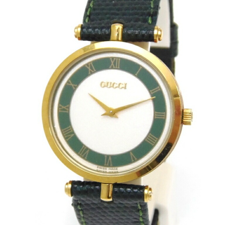 GUCCI ﾚﾃﾞｨｰｽｳｫｯﾁ 腕時計 ｸｵｰﾂ ｼｪﾘｰ ｸﾞﾘｰﾝ革ﾍﾞﾙﾄ 【中古】(60538)