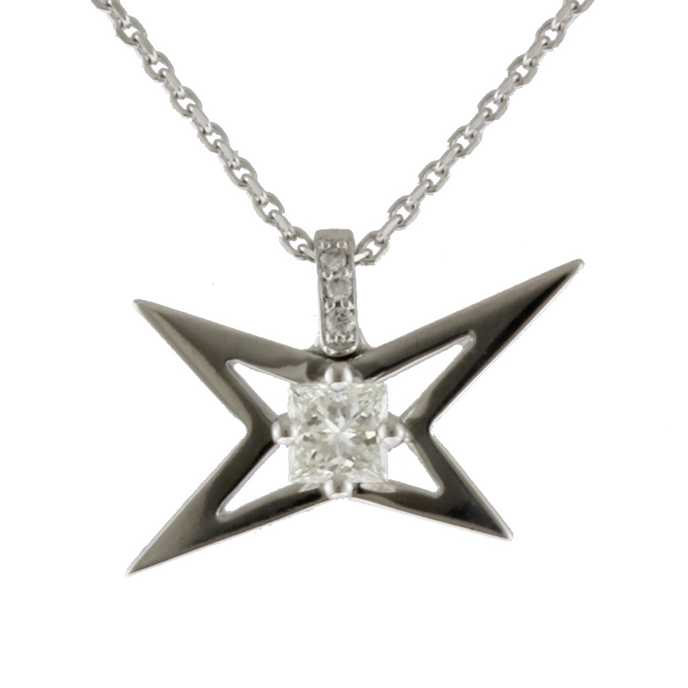 モーブッサン ネックレス 18金 K18ホワイトゴールド ダイヤモンド MAUBOUSSIN 中古 美品