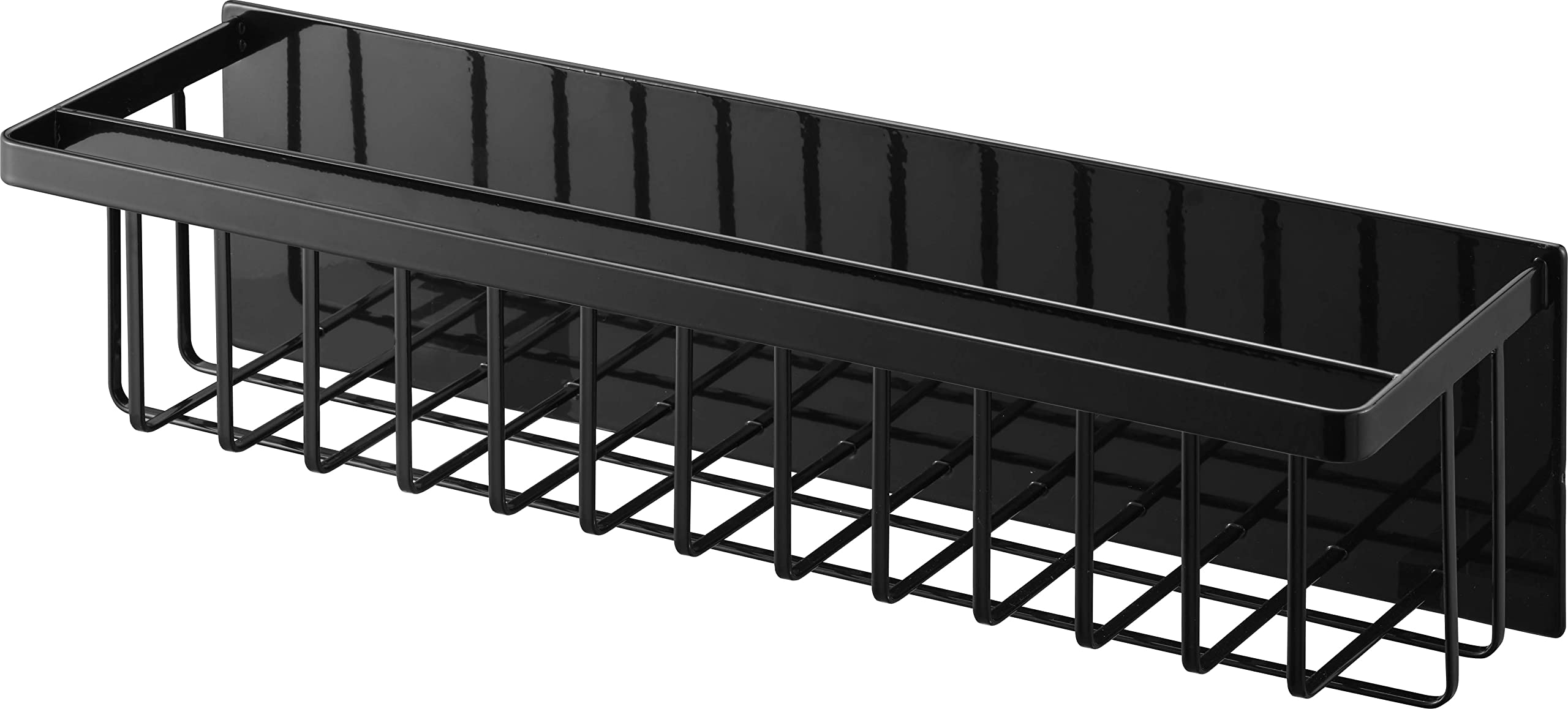 山崎実業(Yamazaki) マグネット バスルームバスケット ワイド ブラック 約W44.3×D12.3×H12cm タワー tower 浴室ラック フック付き 奥行スリム 浮かせる収納 3770