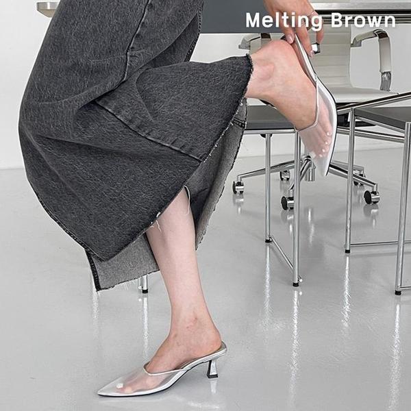 メッシュシースルーミュールヒール 夏スリッパ スリッパヒール