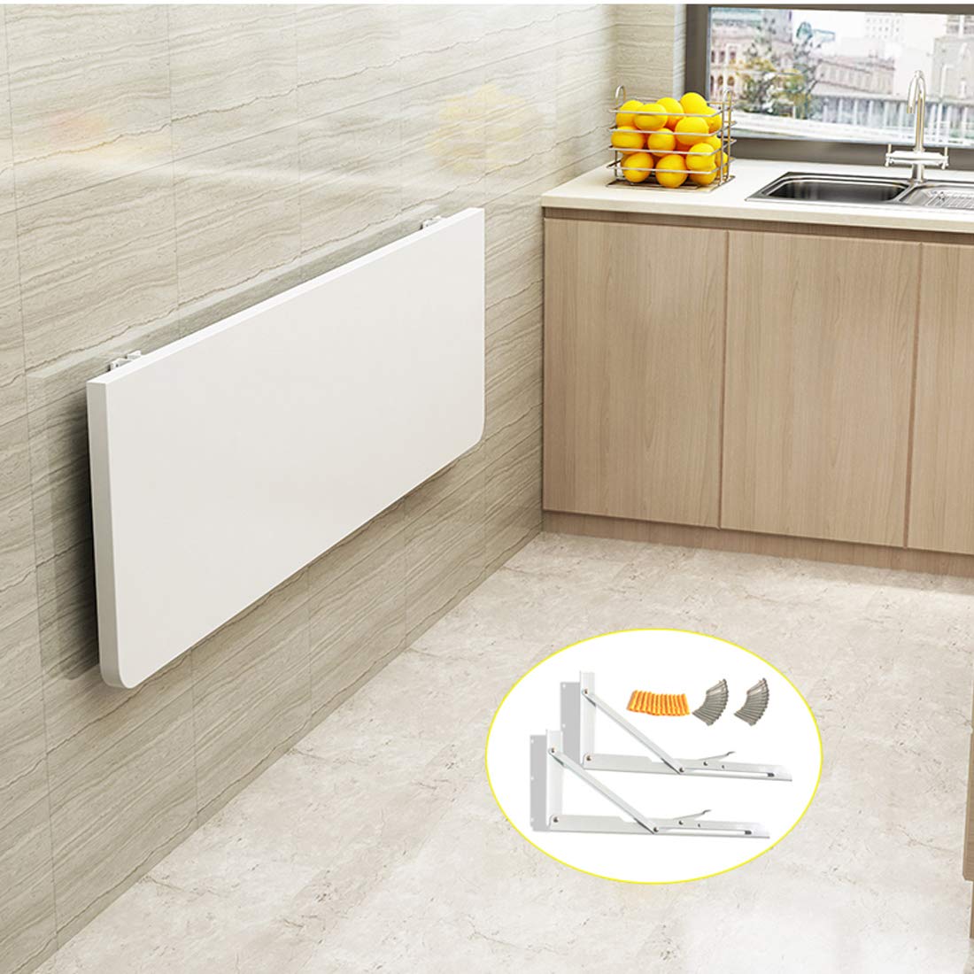 省スペース壁掛け折りたたみテーブル - キッチンバルコニーコーナーワークステーションに最適な多目的ダイニング＆コンピューターデスク - コンパクトデザイン (60 x 40 cm / 24 x 1