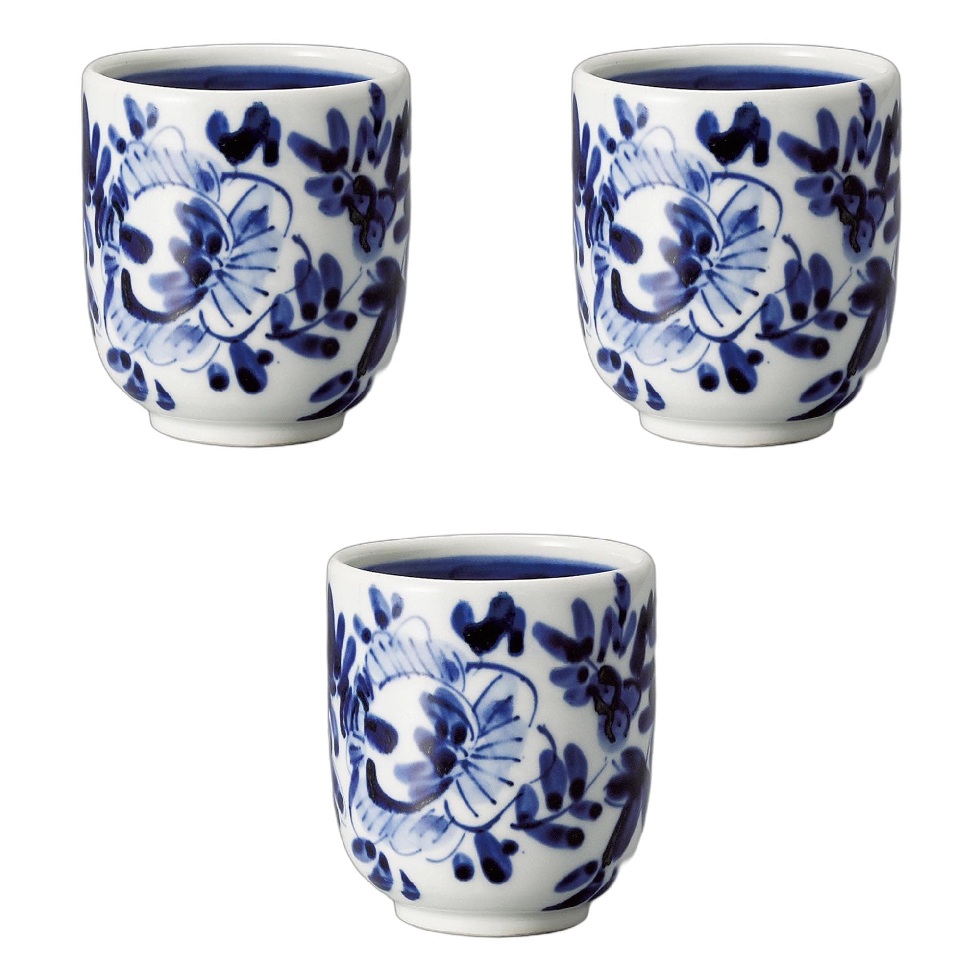 セトモノホンポ(Setomonohonpo) 3個セット 染付草花紋長湯呑 [ 7.8×8.8cm260cc ] 寿司湯呑陶磁器