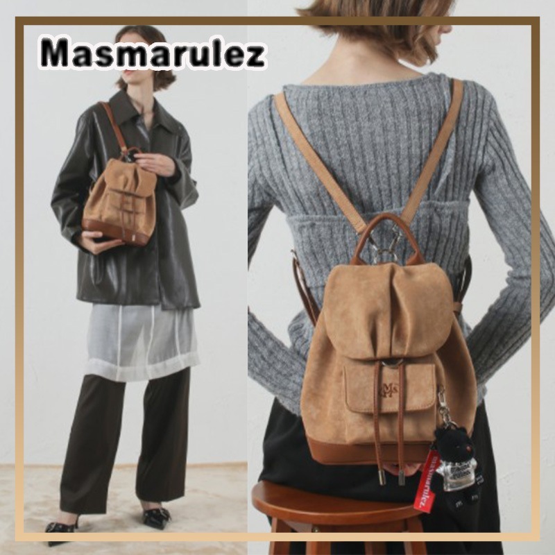 【masmarulez】Suede shirring mini flap backpack _ Beige