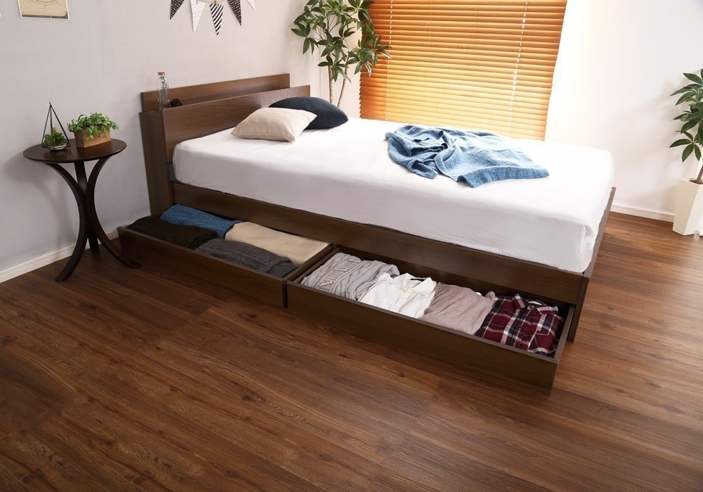 ベッド セミダブル 引き出し収納 おしゃれ チェスト 抗菌 防臭 棚 コンセント ベット 木製 ブラックオーク ウォルナット