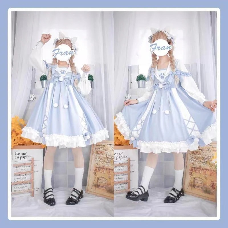 300 jin 特大サイズ レディース ロリータ キュート カレッジスタイル ソフトガール 胸開き ネコクローオプ ジャパニーズ ソフトガール ドレス