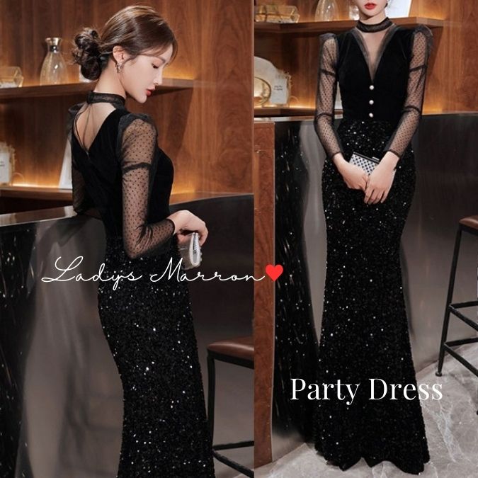 大好評 イブニングドレス スパンコールドレス パーティドレス ロングドレス 同窓会ドレス 成人式ドレス 黒ドレス 結婚式服装 お呼ばれドレス 結婚式 パーティードレス 冬 結婚式ドレス 結婚式お呼ばれ
