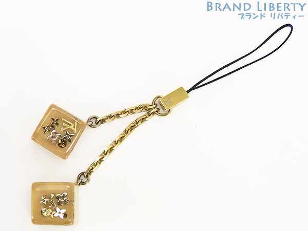 1美品ルイヴィトンアクセソワールテレフォンヌアンクルージョンキューブ携帯ストラップチャームベージュゴールドM65323