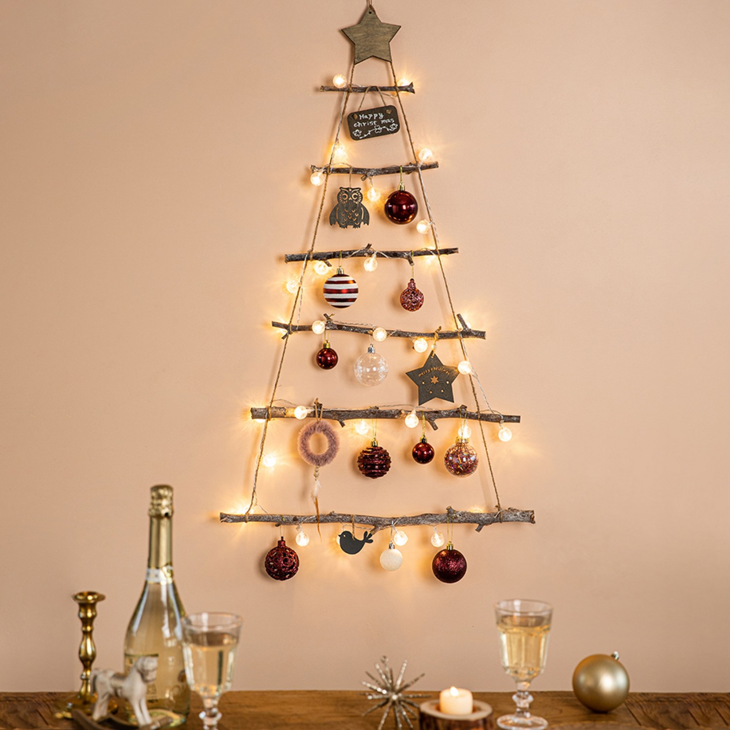 ビューティーフルデコセンスロマンチックウォールツリー6段+オーナメントセット