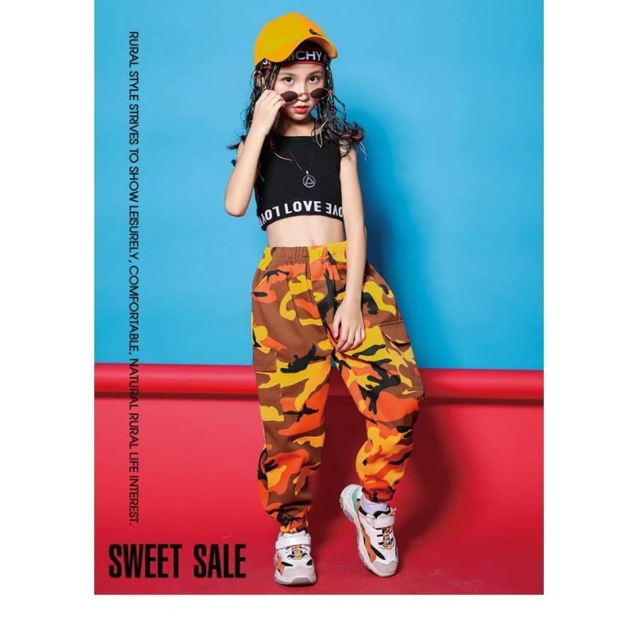7月最新デザイン&20%OFFHIPHOP ダンス 衣装 キッズ 迷彩 パンツ 子供 ヒップホップダンスパンツ ズボン 練習着 ジャズダンス