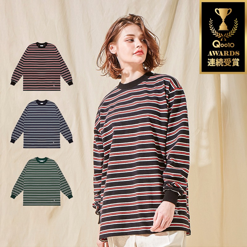 韓国ファッションVZ Logo Big Over Fit Boarder Long Sleeve