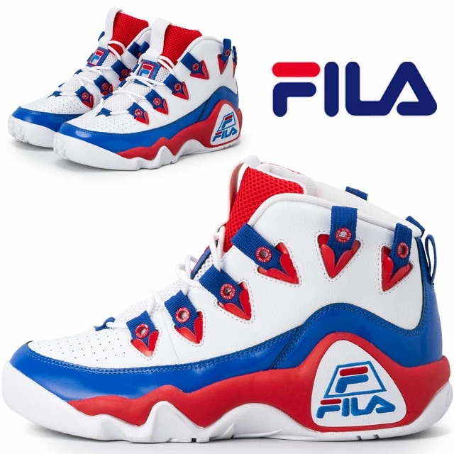 フィラ 厚底 靴 レディース スニーカー メンズ ハイカット バスケットボールシューズ グラントヒル 1 30周年記念モデル ホワイト/レッド/プリンスブルー 1BM01288 125