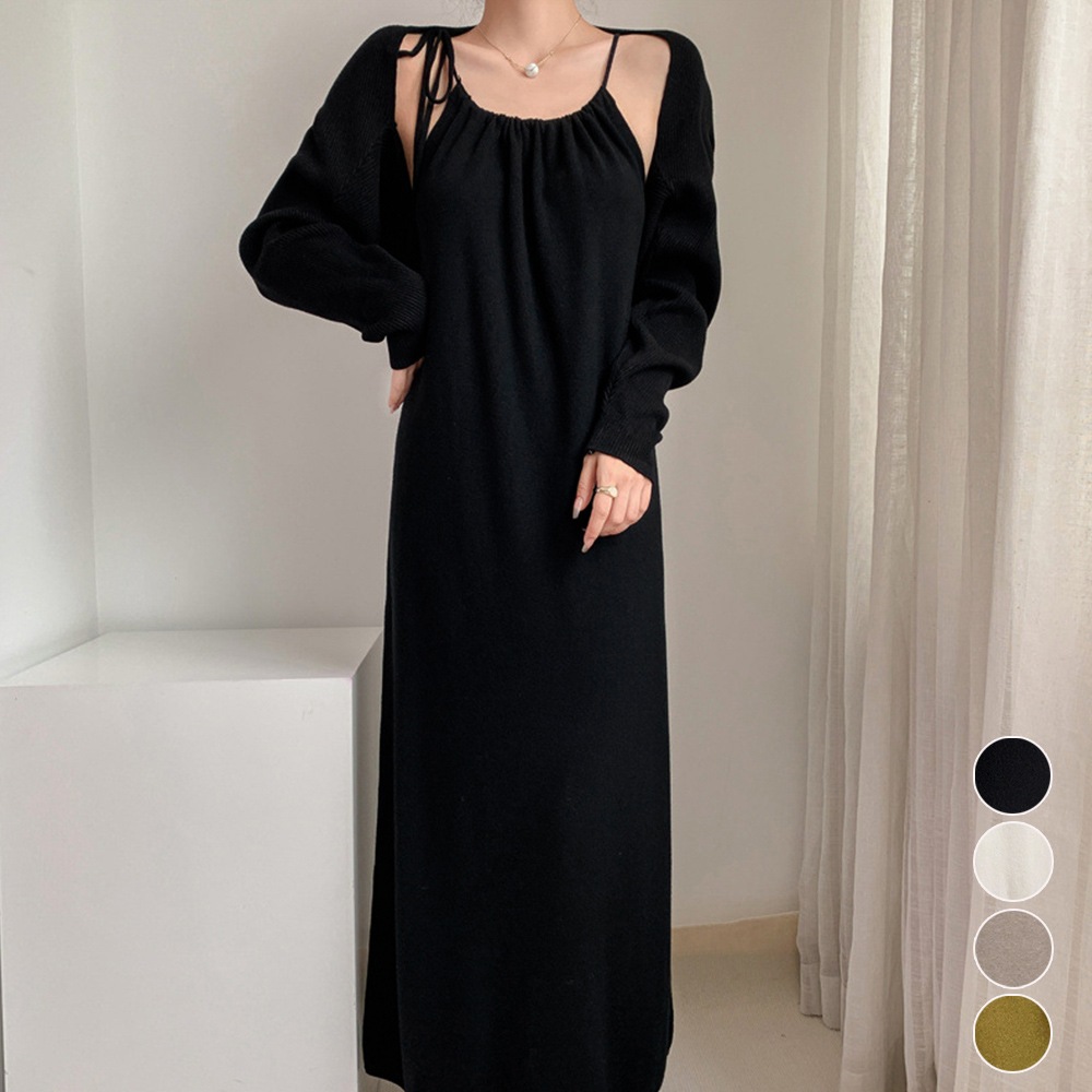 国内即納 ホルターネックニットワンピース2点セット 84MEIRJ-010