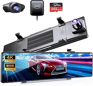 ドライブレコーダー ミラー型 4K高画质 【2024革新型&12インチIPS大画面&64GB SDカード】 ドライブレコーダー 前後カメラ GPS搭載 ドラレコ IMX589センサー ミラレコ 170