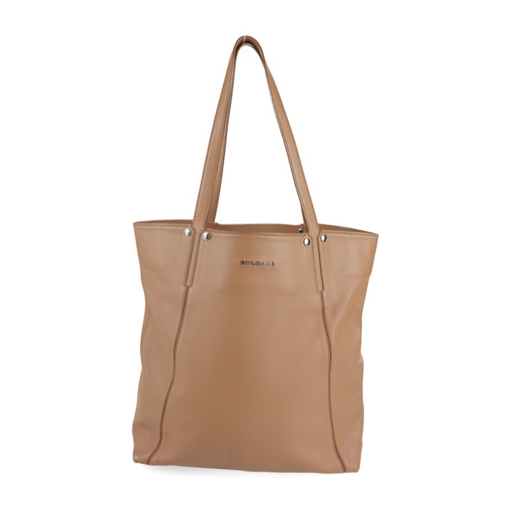 美品 BVLGARI ブルガリ トートバッグ - OCTO オクト レザー ブラウン系 シルバー金具 ロゴ ショルダーバッグ【本物保証】