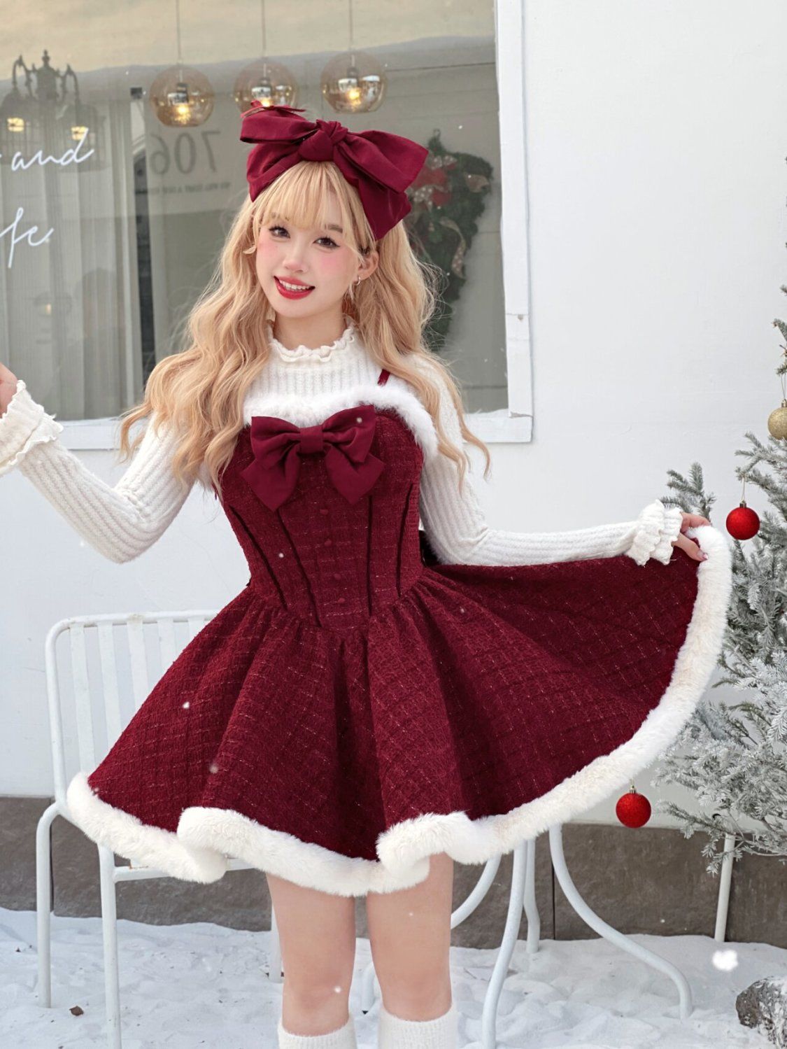 ポンチョ 今年も人気2025 秋 サンタコス セット 蝶ネクタイ ファッション クリスマス レッド 冬 キャミソールドレス ジャケット ロリータ和服コスチュームコスチューム