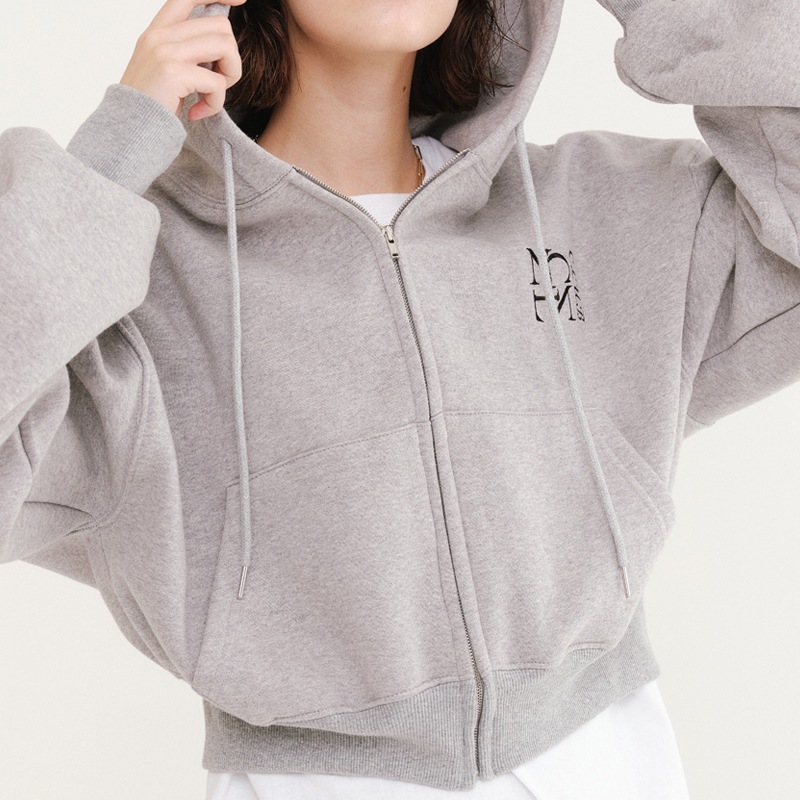 [Redvelvet アイリン 着用] NCNL HOOD ZIP-UP GREY 韓国 アイドル レディース 冬 クロップド 丈 トップス
