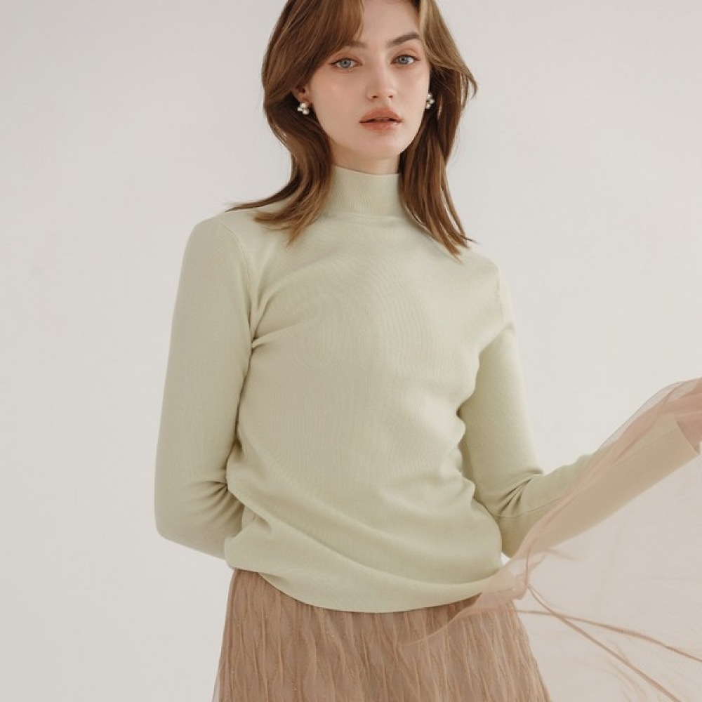 【マックスカルティツィオ】ジャンヌリブ付きポーラーネックベーシックニット