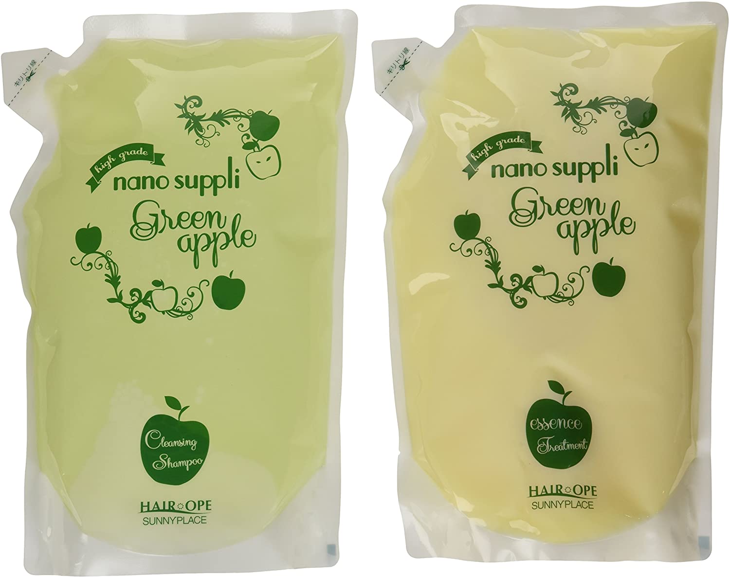 サニープレイス　ナノサプリ　クレンジングシャンプー＆コンディショナー　アップル　800ｍｌ詰替えセット
