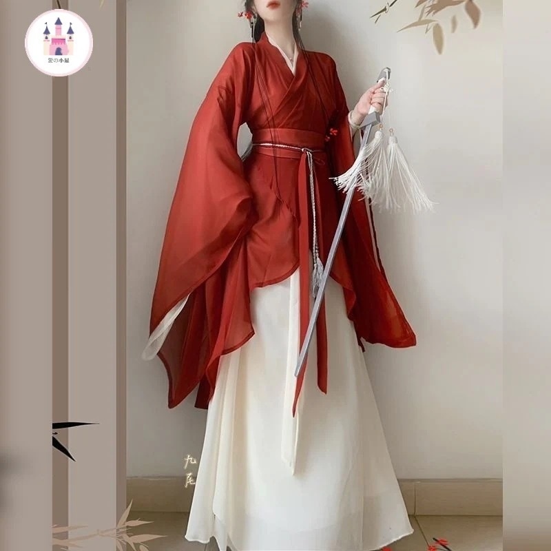 オリジナル【涅槃】南北朝復元魏晋風漢服女大袖交領異形囲裳破スカート 5,118円