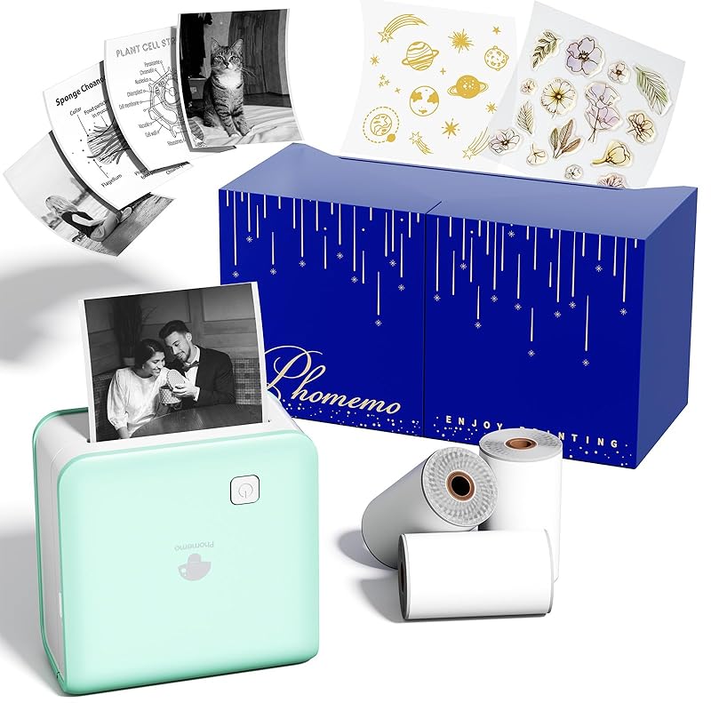 Phomemo P2S サーマルプリンター ミニプリンター スマホ対応 HD感熱紙3本巻付属 ギフトボックス シールプリンター モバイルプリンター モノクロプリンター ステッカープリンター ポケットプ