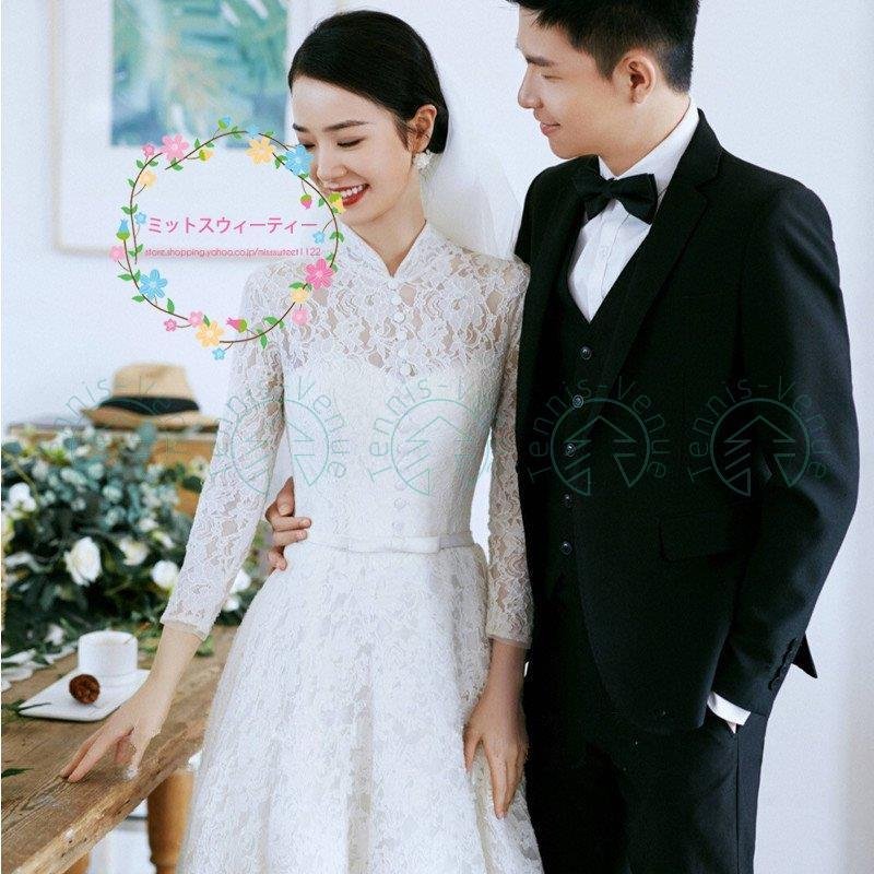 ウエディングドレス ロングドレス ウェデイングドレス 長袖 結婚式 フォーマルドレス お呼ばれ 発表