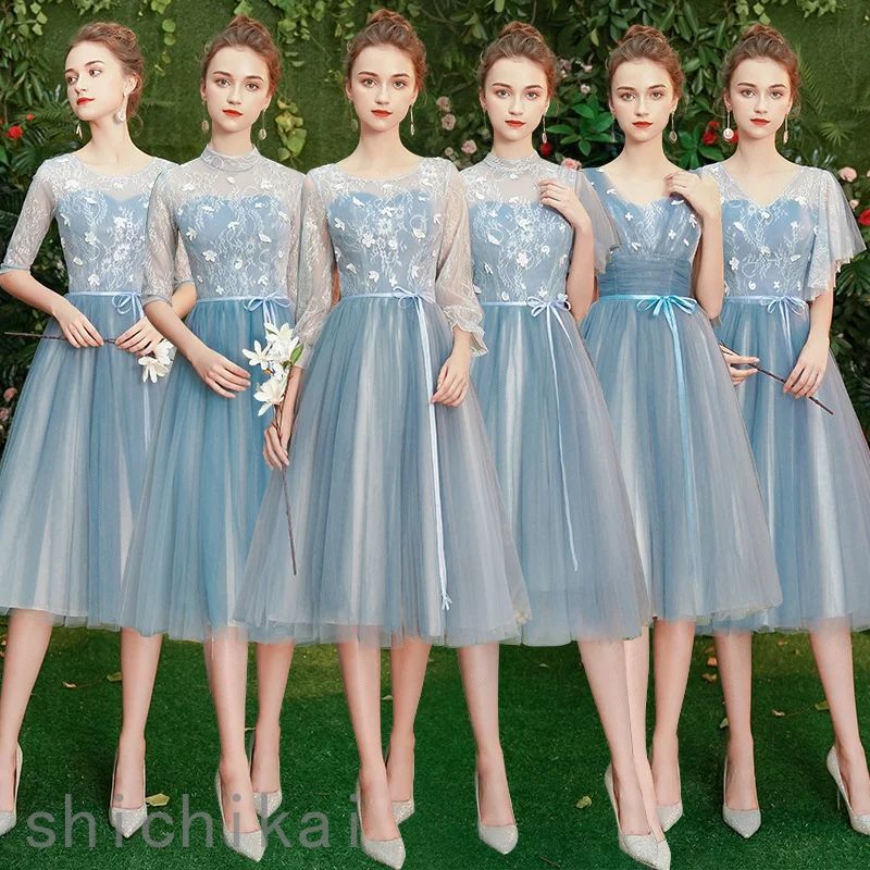 謝恩会 ドレス パーティードレス 40代 30代 結婚式 カラードレス ブルー 女子会 披露宴 THOM WILLS ブライズメイド ホワイトデー ピアノ発表会 袖付き 大人 ミモレ丈 20代 同窓会