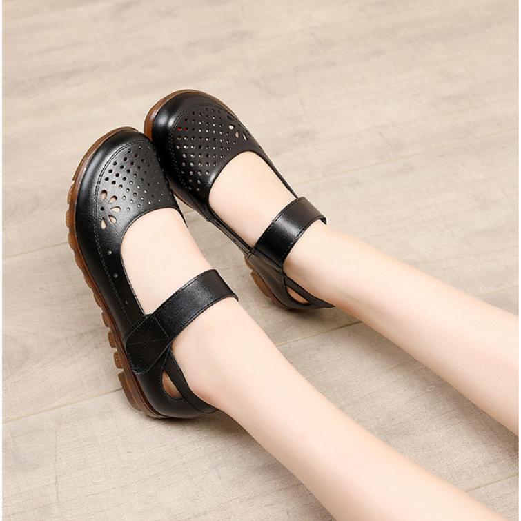 サンダル脚夏レディース牛本革サンダルパンプス通気シューズ靴歩きやすいフラットシューズレザーサンダル穴あき革靴透かし蒸れないカジュアル