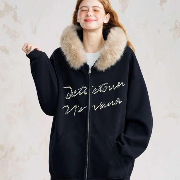 かわいい 長袖トップスカジュアルファッション系フルカラーダコーデダブルトラック 秋冬 レディース 防寒 ブルゾンフード付きロング丈 韓国っぽ アウターロゴプリントトレンド 2025