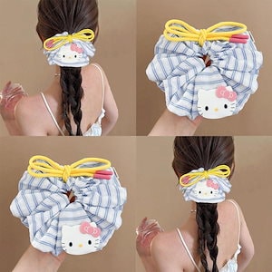 【1点ご購入 で10点プレゼントいたします】韓国系ミミリボンリボンリボンリボンリボンリボンリボンすっきりブルーストライプ大リボンリボンリボンリボン丸子頭ゴム