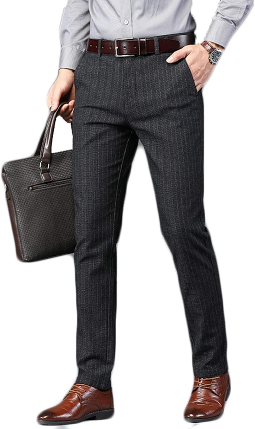 ストライプ柄 スラックス スーツパンツ メンズ ビジネススラックス 秋 冬 カジュアル ロングパンツ 紳士 おしゃれ シンプル ストレッチ 細身 スリムフィット 快適 イージーパンツ 前開き