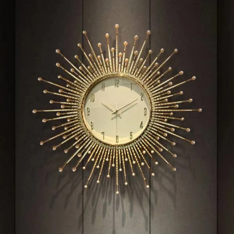 ウォールクロック 壁掛け時計 直径66cm ゴールド 豪華 4色 キラキラ 大きい 目立つ ゴージャス リビングルーム ダイニングルーム 寝室 ショップ レストラン 華やか デザイン 放射 光 静音