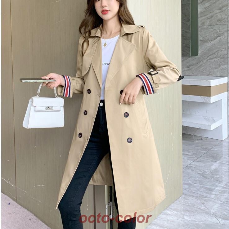 トレンチコート アウター コート ジャケット ロング丈 長袖 Vネック ストレート ベルト ウエストマーク 切り替えデザイン ポケット かわいい 大人可愛い 5,032円