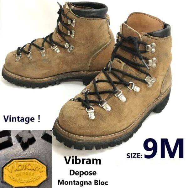 80sVintageVibram Depose Montagna Bloc/3段表記本革/トレッキングブーツ/シューズ【9M/26.0-26.5/茶】Leather/Boots/shoessenZ-2